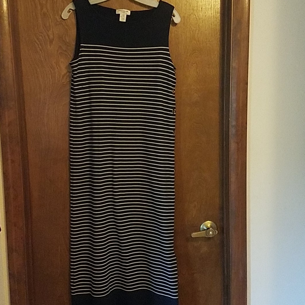Blue White Striped Sleeveless Maxi Dress